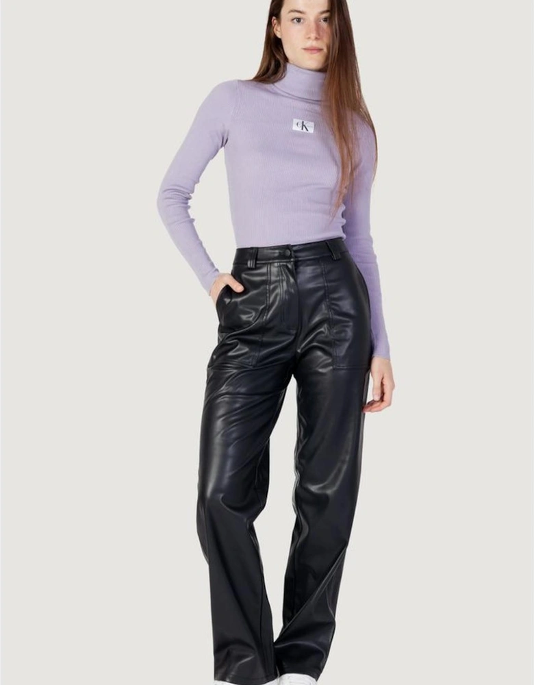 Regular Fit Polyurethane-Blend Pants Women - Black Jeans