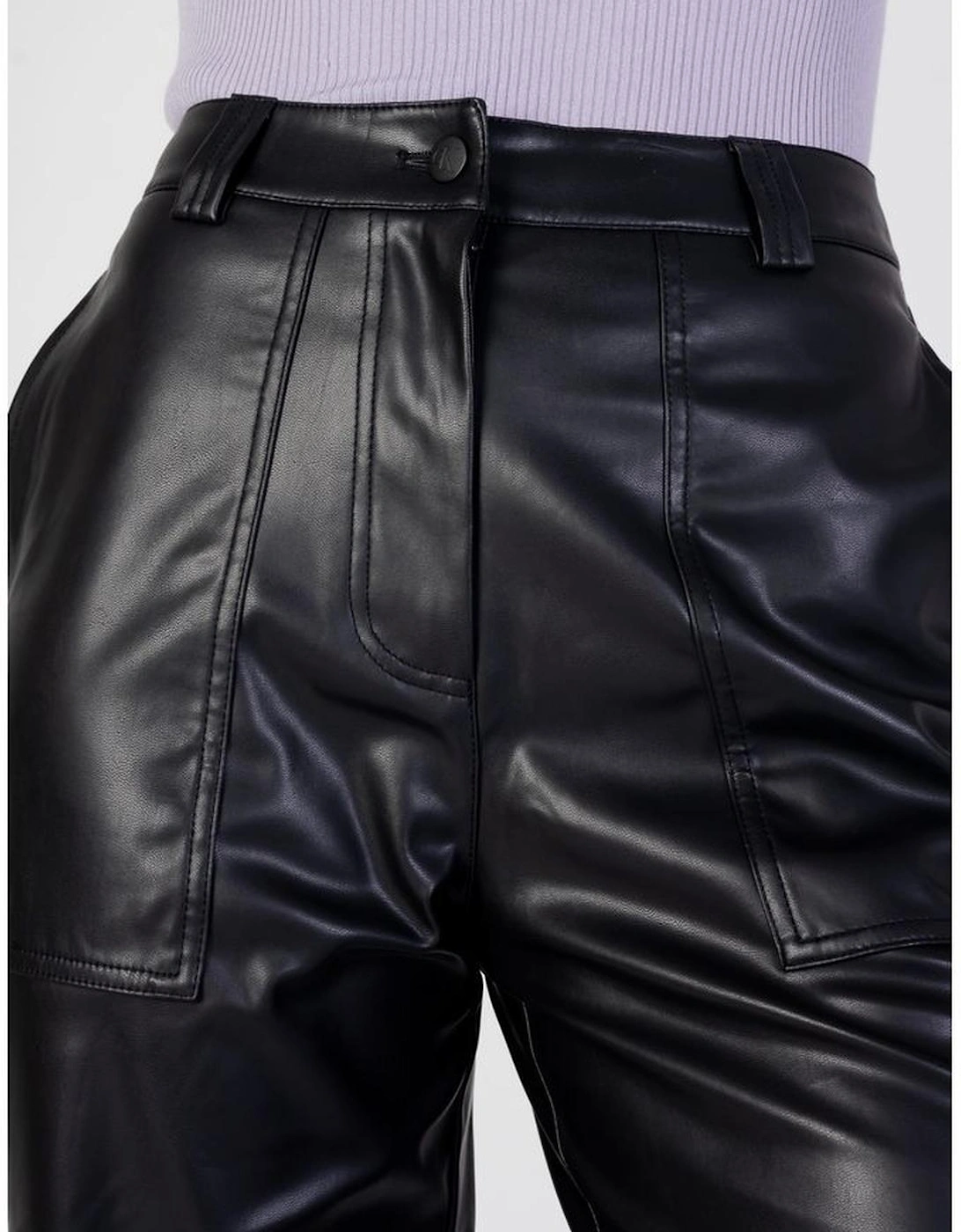 Regular Fit Polyurethane-Blend Pants Women - Black Jeans