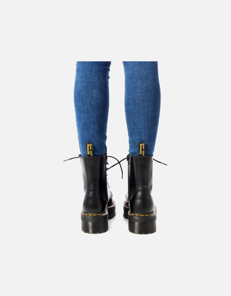 Leather Block Heel Boots Women - Black
