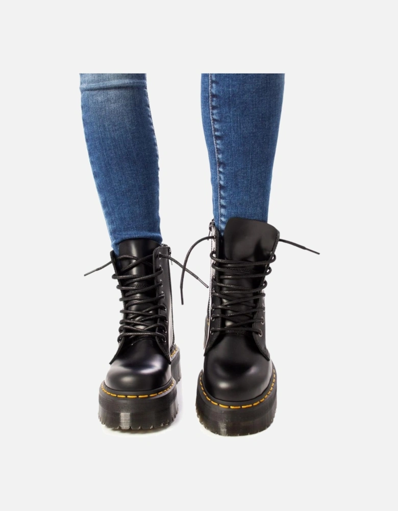 Leather Block Heel Boots Women - Black