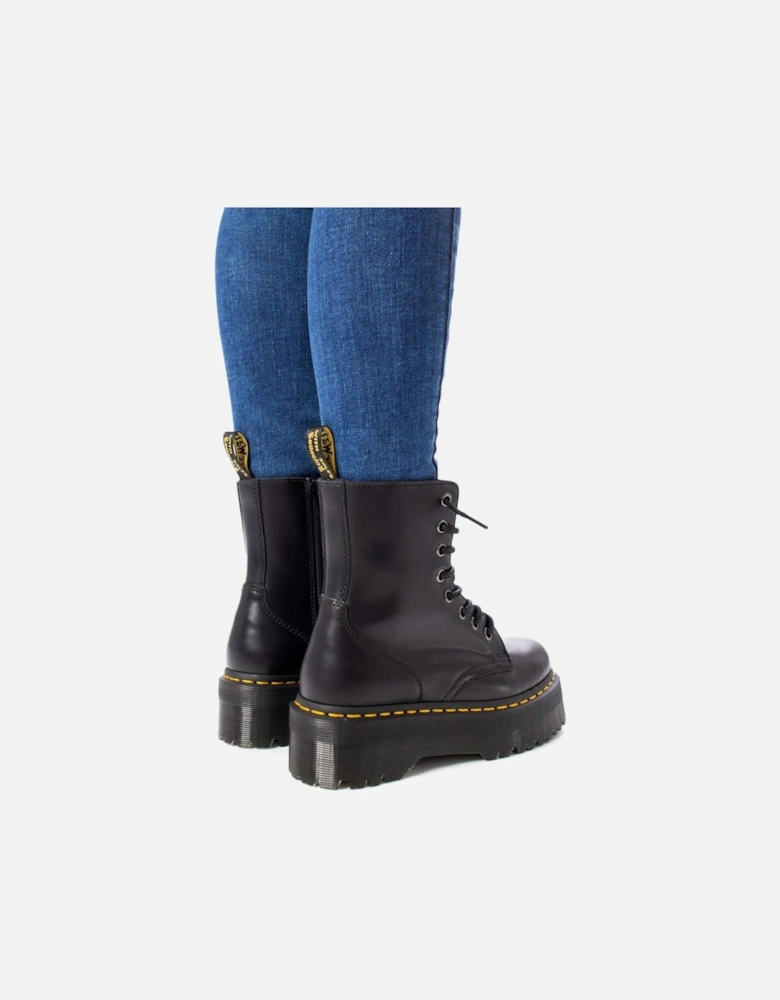 Leather Block Heel Boots Women - Black