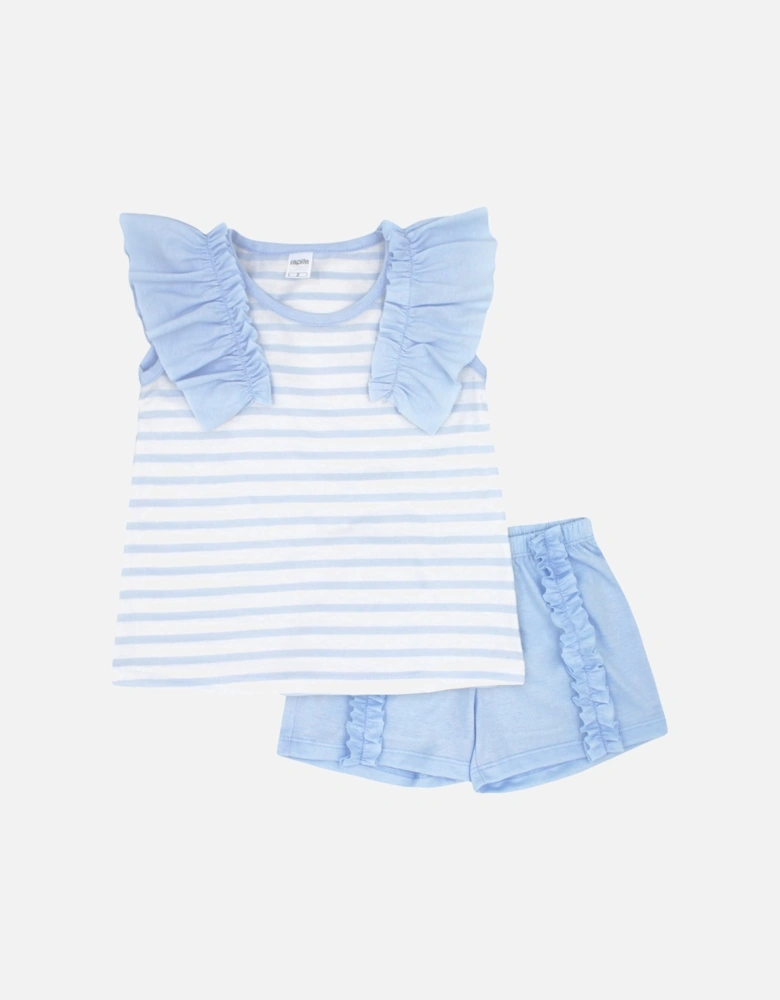 Girls Pale Blue Stripe Short Set