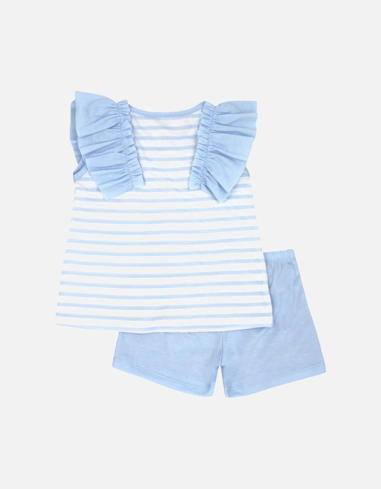 Girls Pale Blue Stripe Short Set