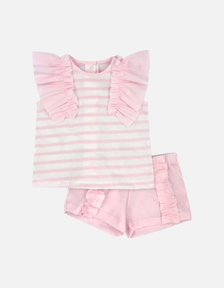 Girls Pale Pink Stripe Short Set