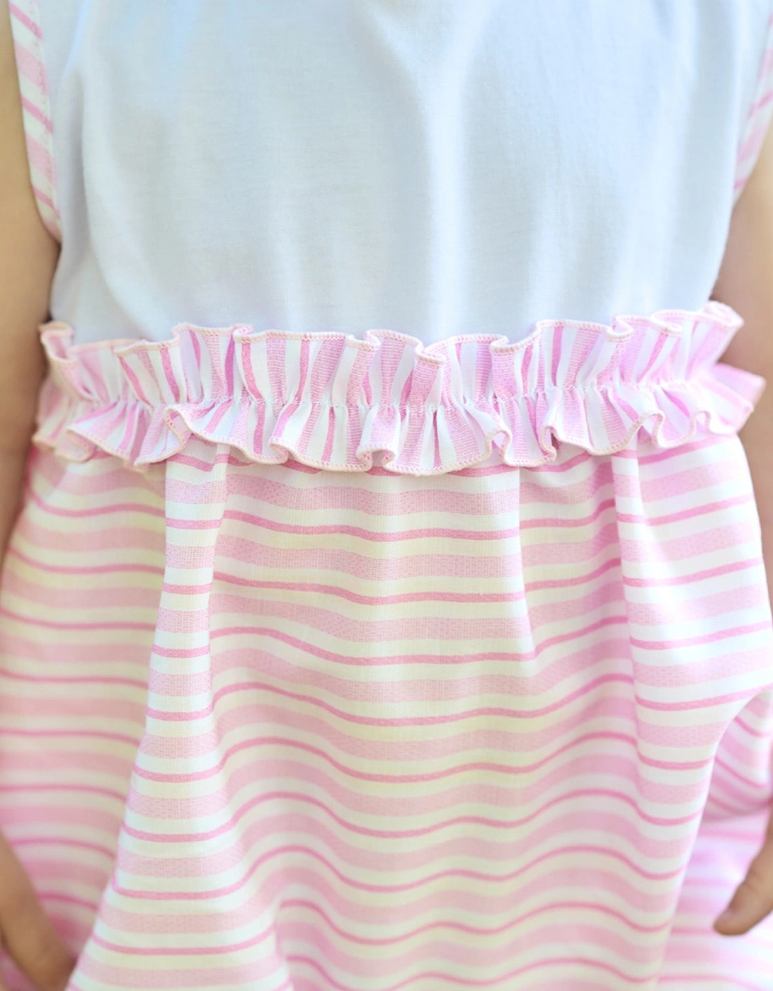 Girls Pale Pink Stripe Dress Set