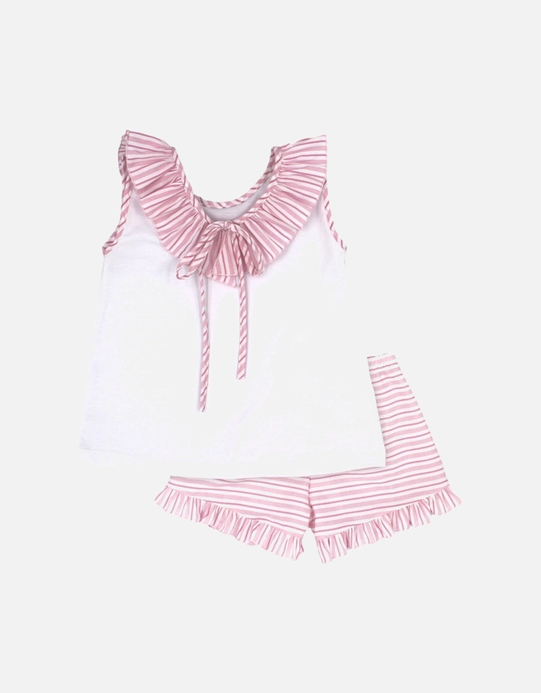 Girls Pale Pink Stripe Short Set