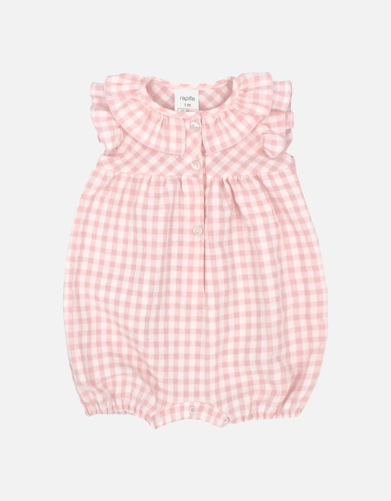 Girls Pale Pink Gingham Romper