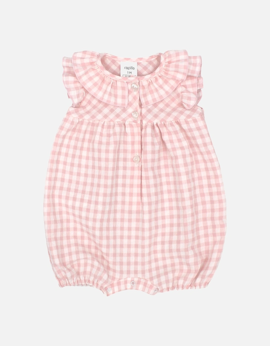 Girls Pale Pink Gingham Romper, 3 of 2