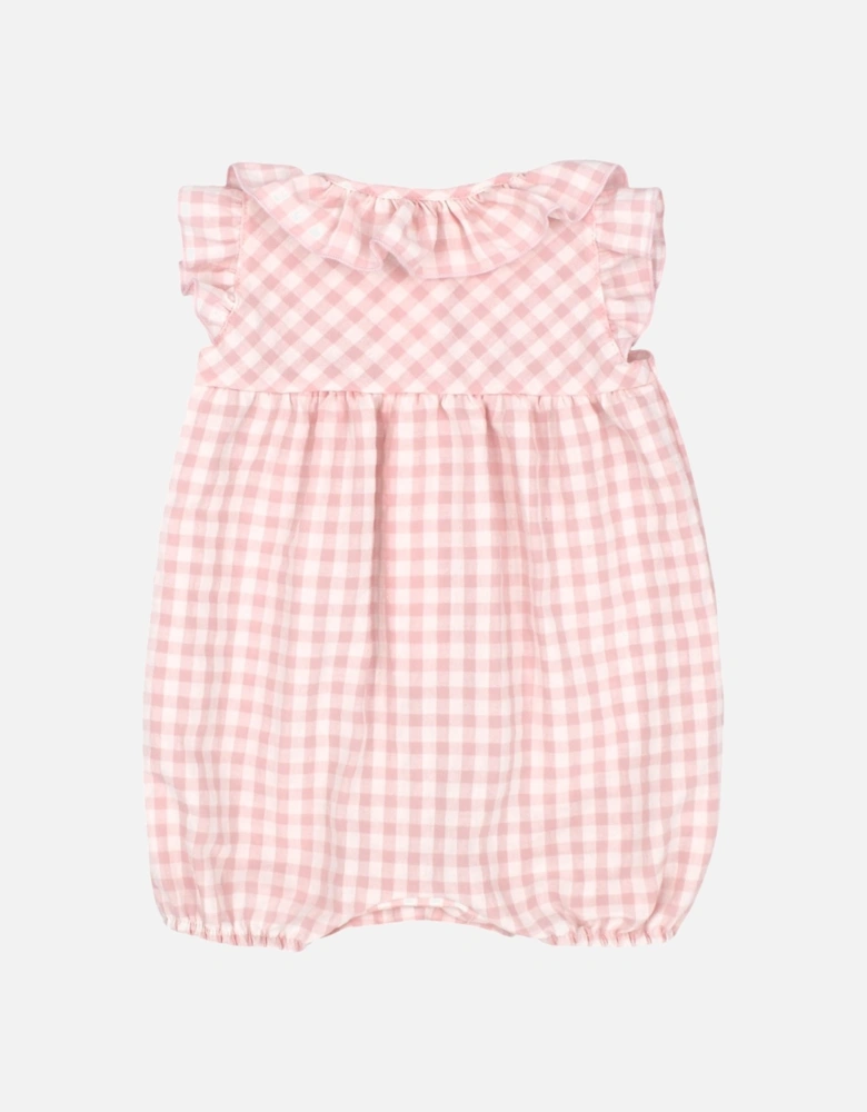 Girls Pale Pink Gingham Romper