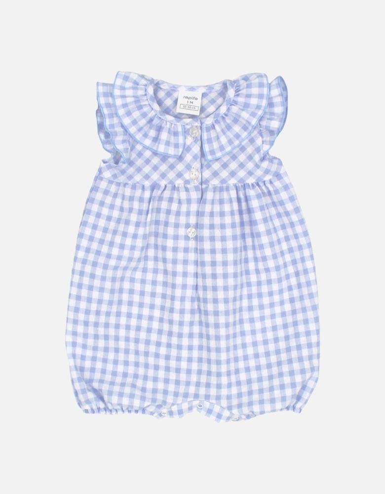 Girls Pale Blue Gingham Romper