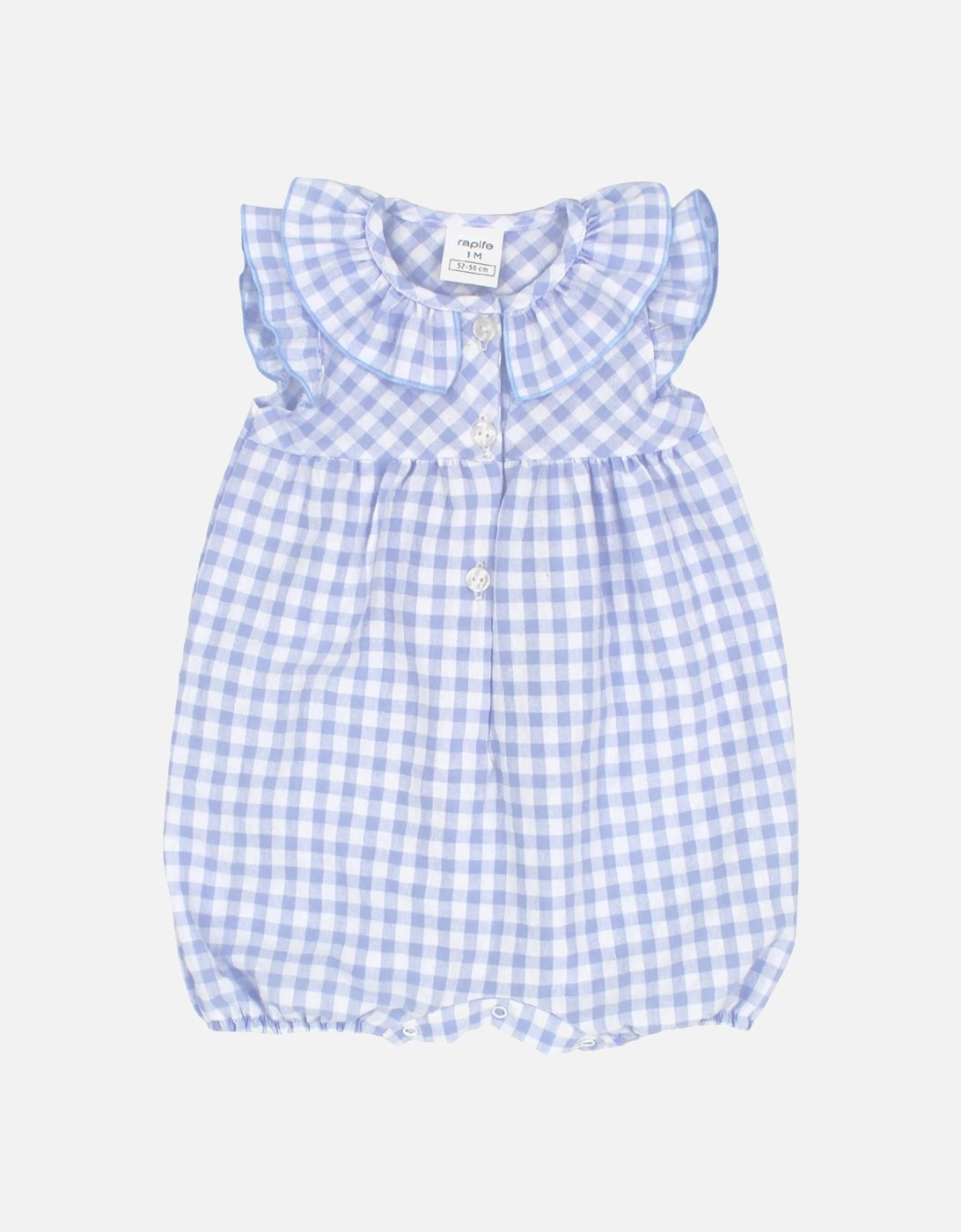 Girls Pale Blue Gingham Romper, 3 of 2