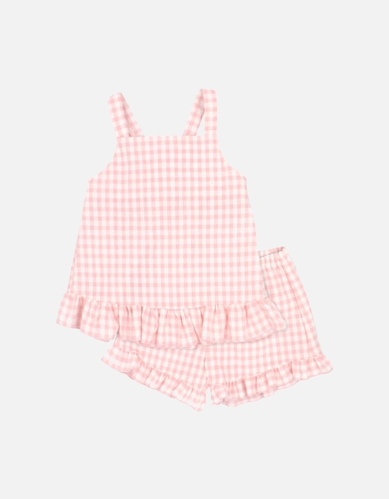 Girls Pale Pink Gingham Short Set