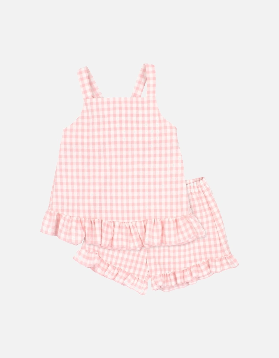 Girls Pale Pink Gingham Short Set, 5 of 4