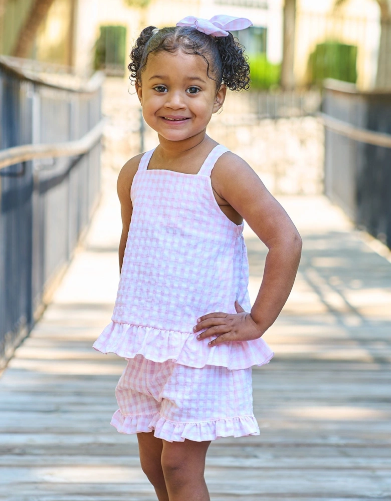 Girls Pale Pink Gingham Short Set