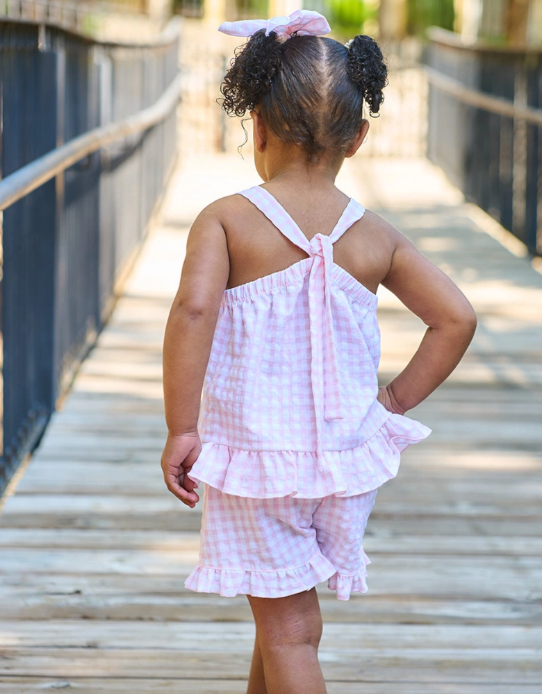 Girls Pale Pink Gingham Short Set