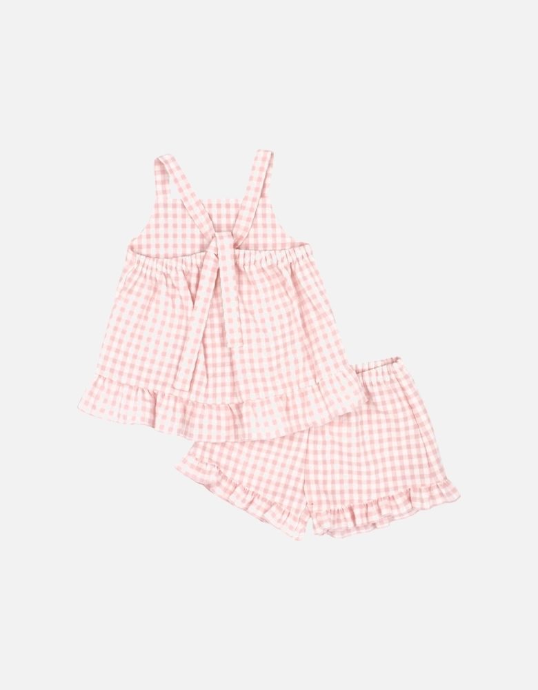 Girls Pale Pink Gingham Short Set