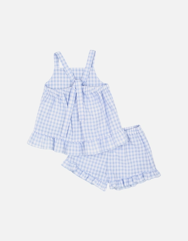 Girls Pale Blue Gingham Short Set