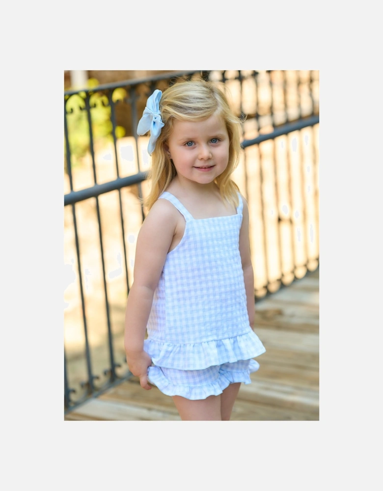 Girls Pale Blue Gingham Short Set