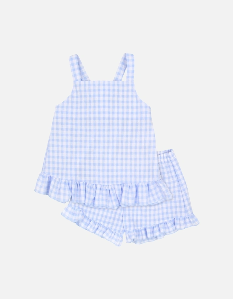 Girls Pale Blue Gingham Short Set