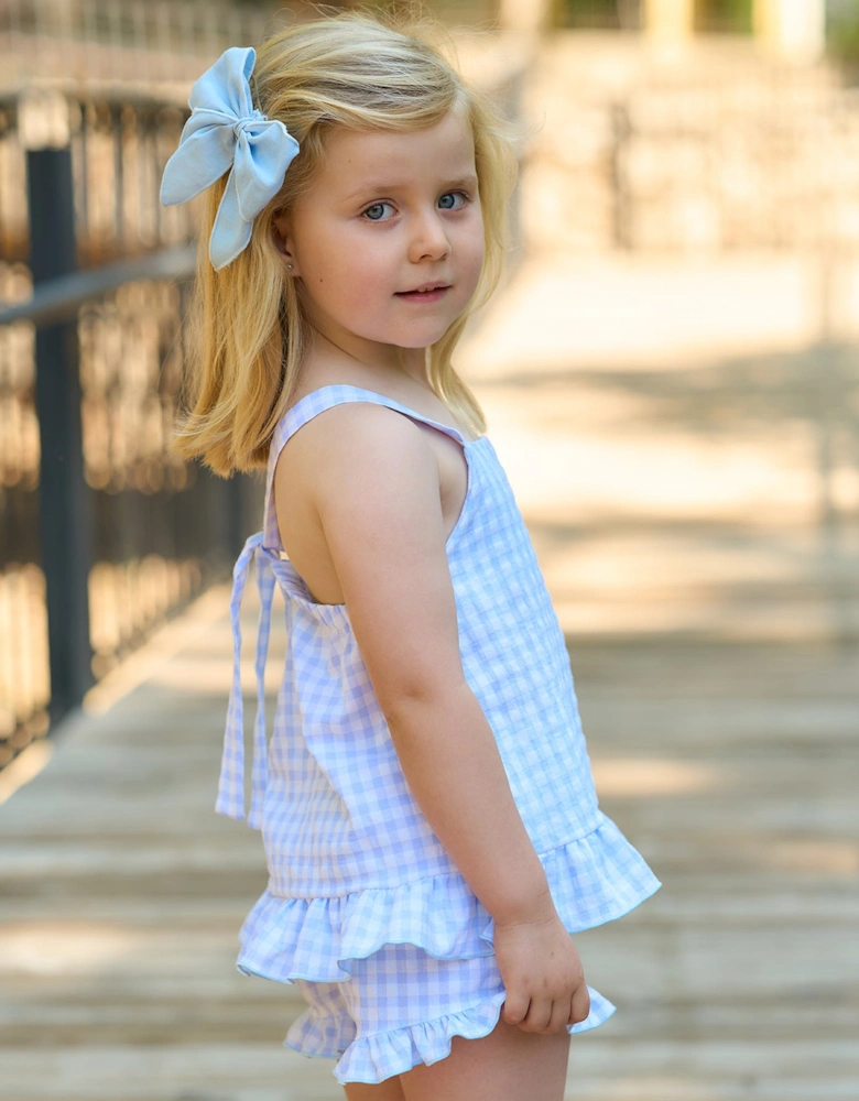 Girls Pale Blue Gingham Short Set