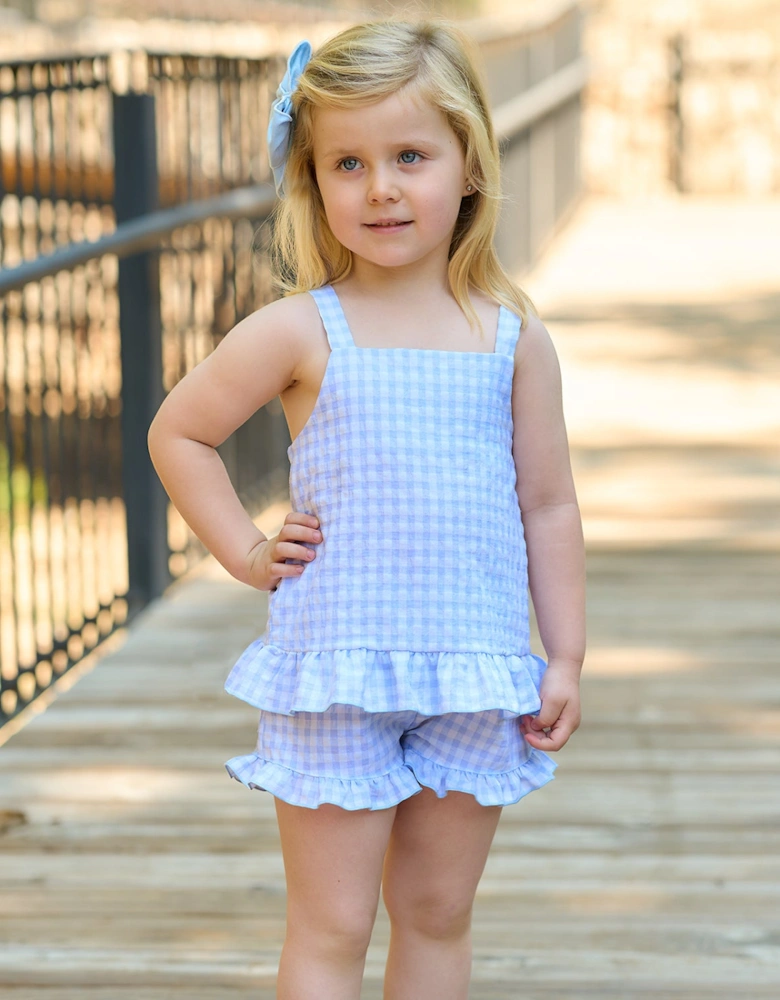 Girls Pale Blue Gingham Short Set