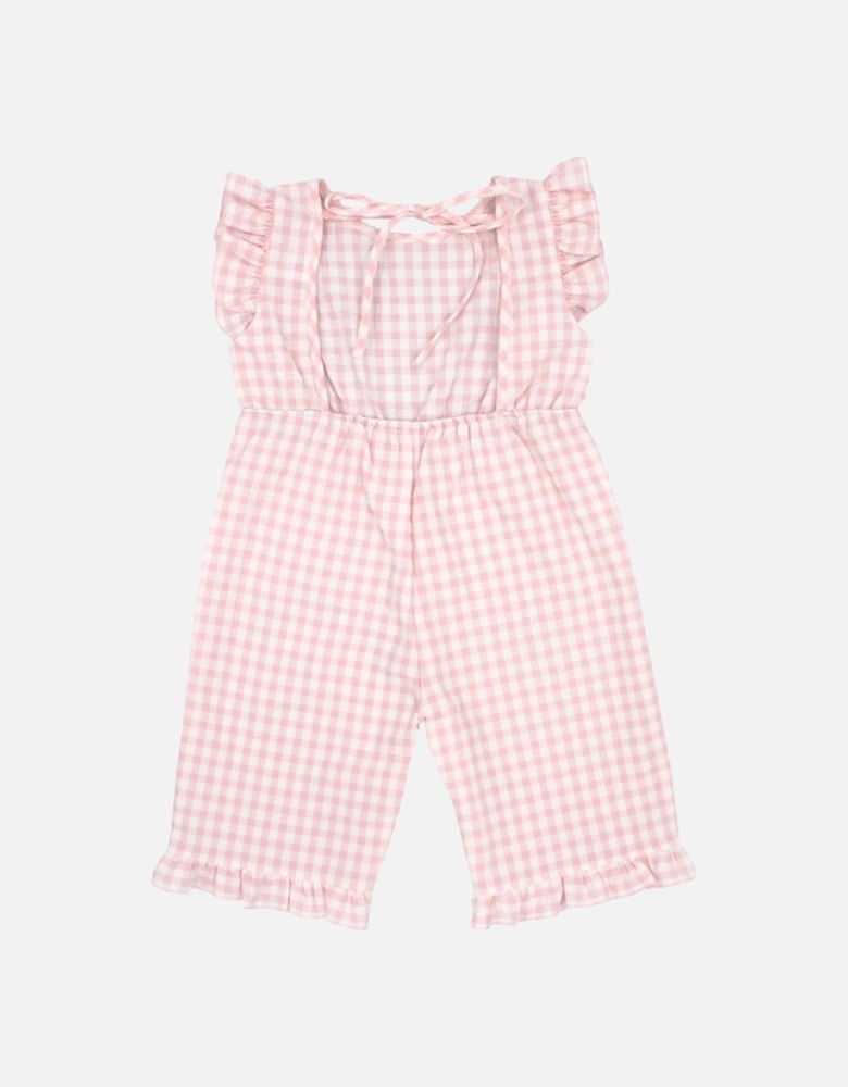 Girls Pale Pink Gingham Dungarees