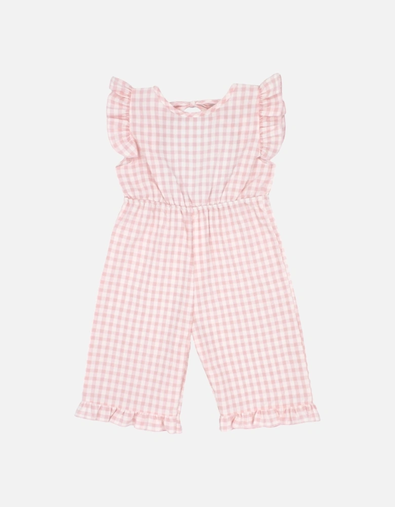 Girls Pale Pink Gingham Dungarees