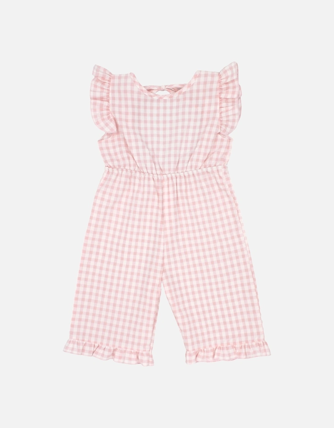 Girls Pale Pink Gingham Dungarees, 5 of 4