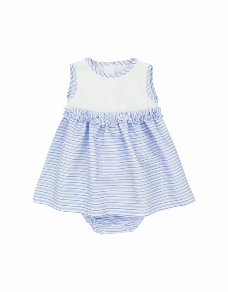 Girls Pale Blue Stripe Dress Set