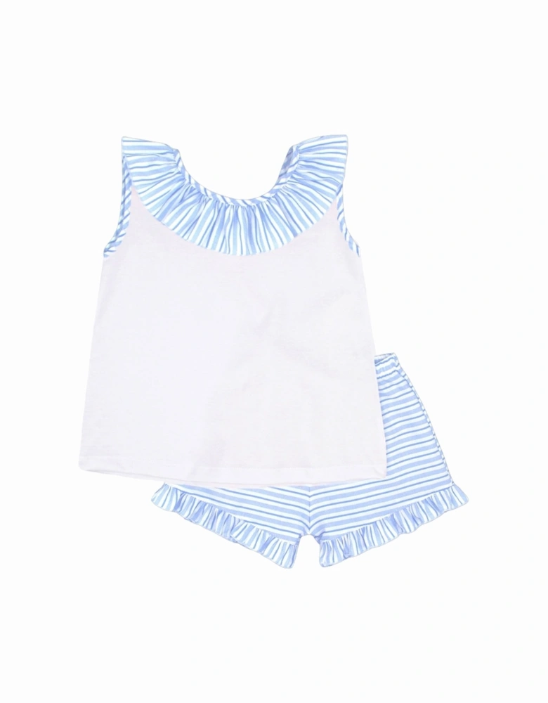 Girls Pale Blue Stripe Short Set