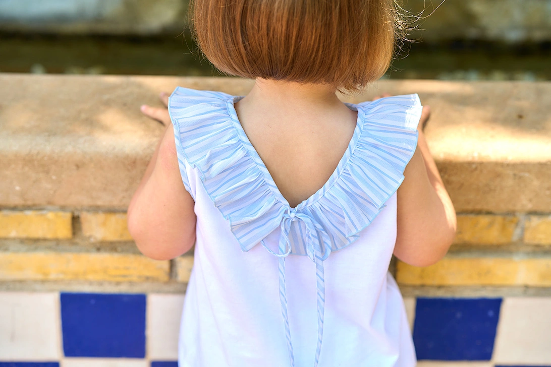 Girls Pale Blue Stripe Short Set