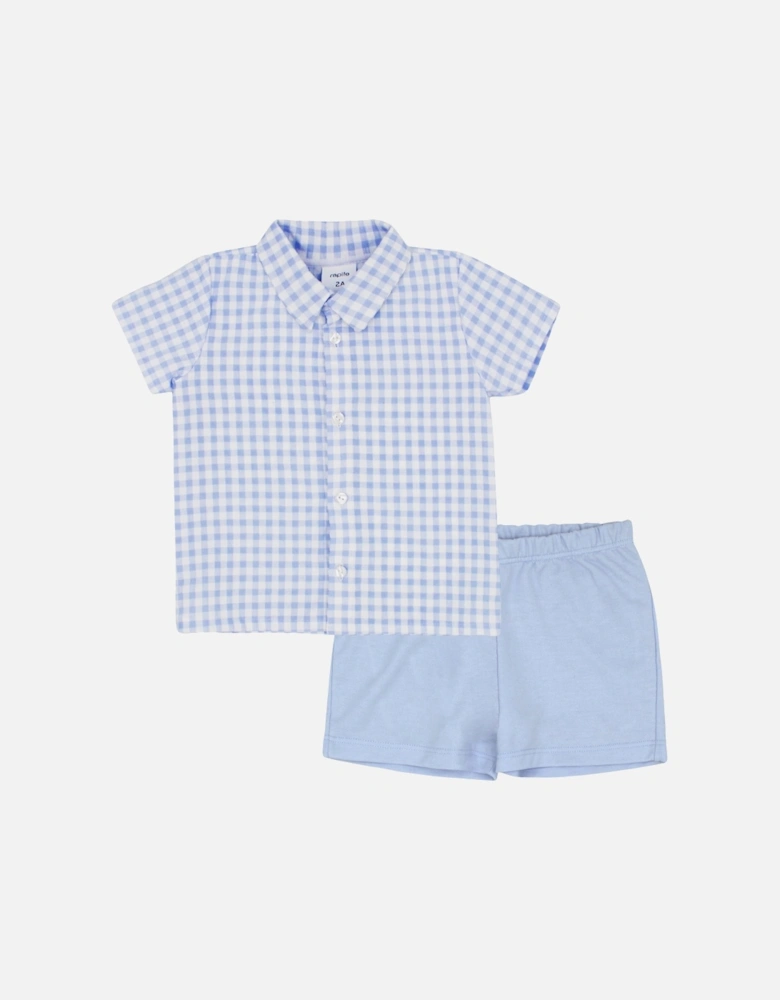 Boys Pale Blue Gingham Shirt Short Set