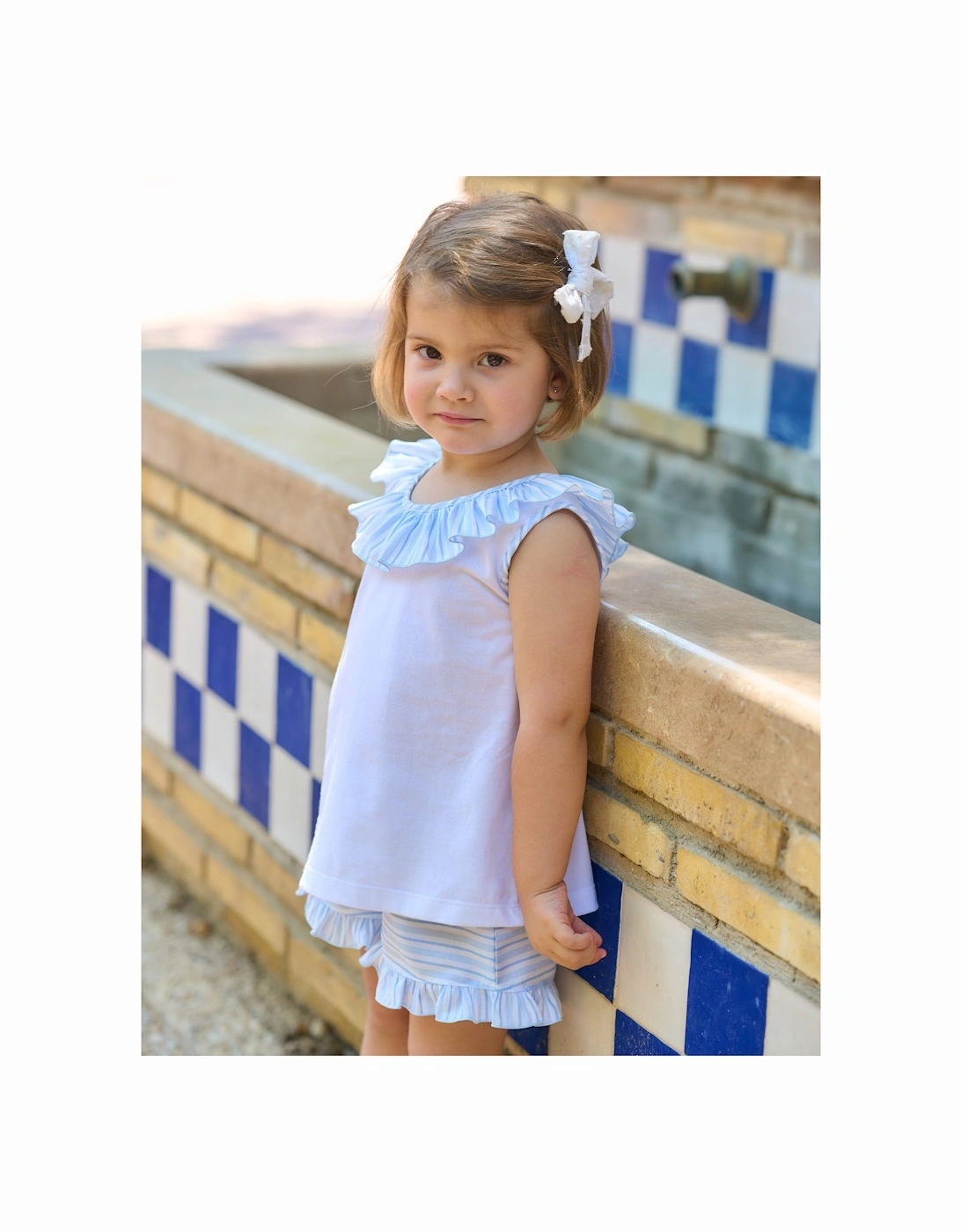 Girls Pale Blue Stripe Short Set