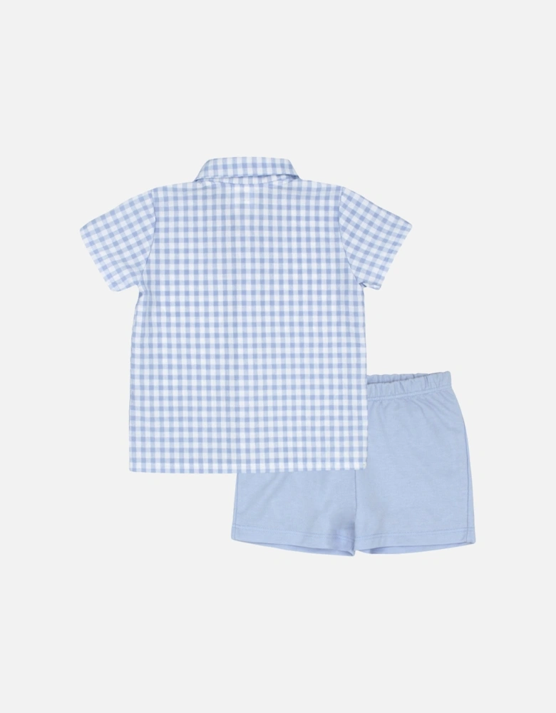 Boys Pale Blue Gingham Shirt Short Set