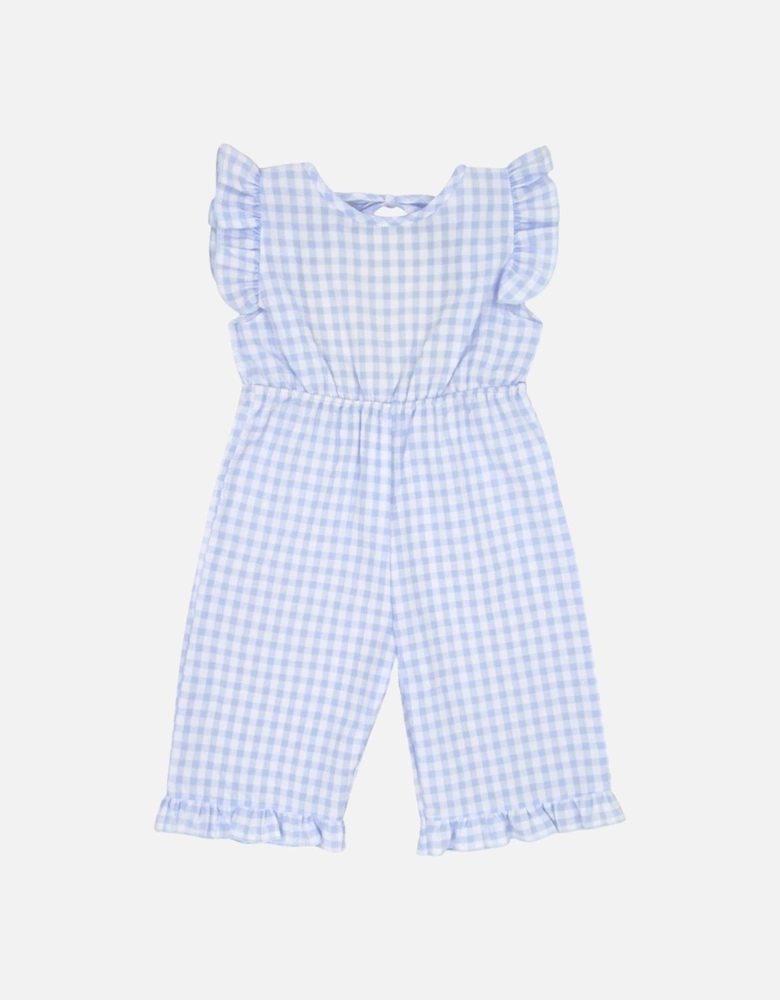 Girls Pale Blue Gingham Dungarees