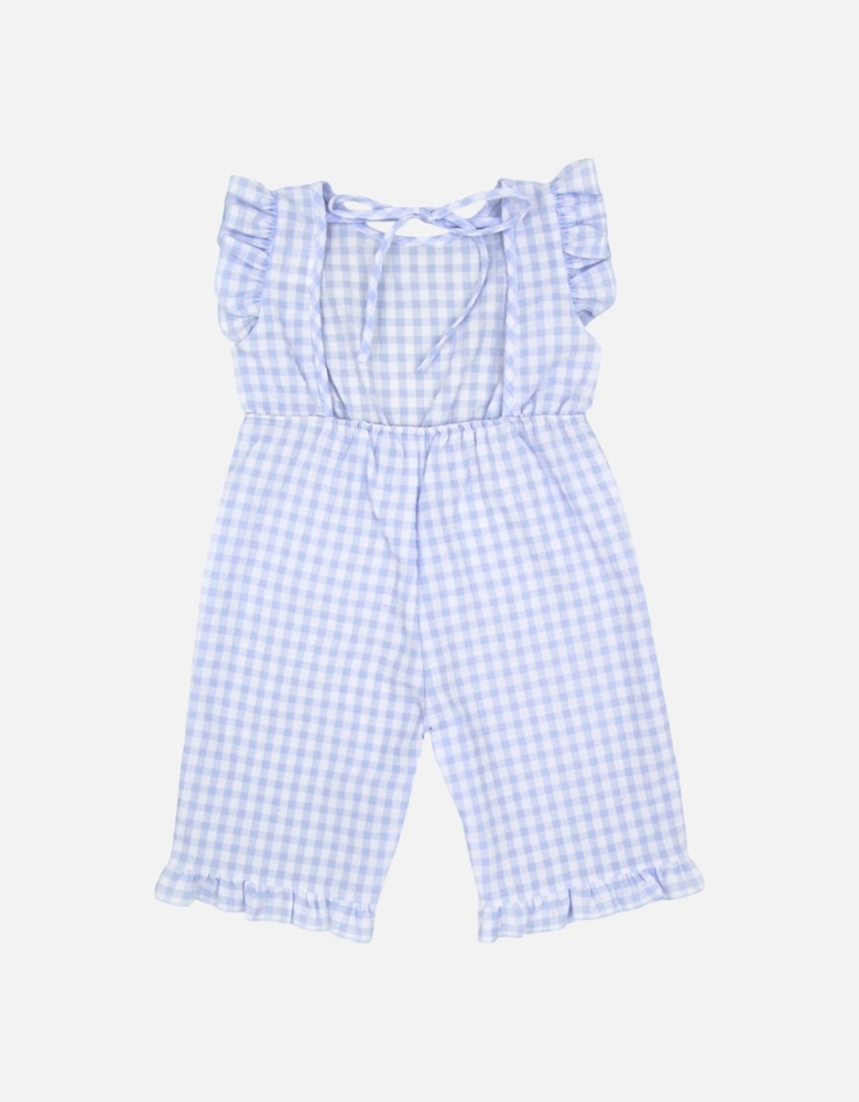 Girls Pale Blue Gingham Dungarees