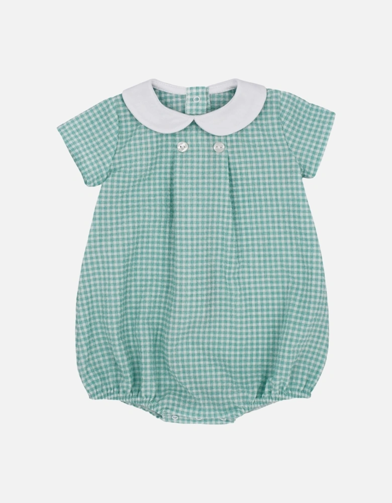 Boys Green Gingham Collared Romper