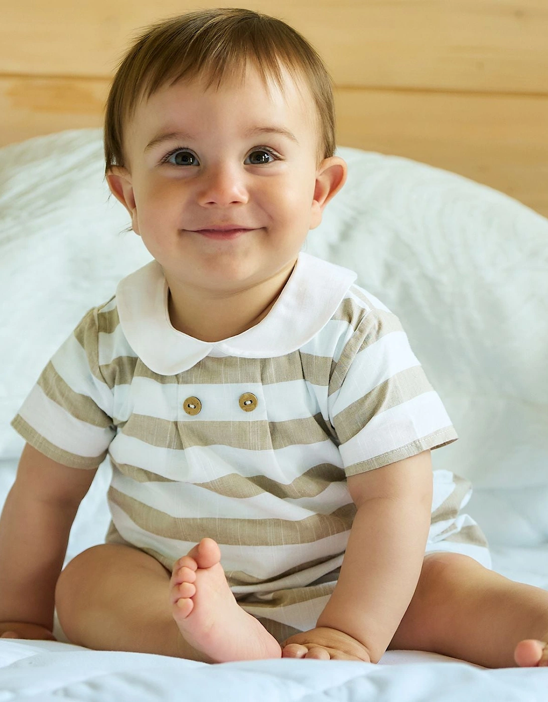 Boys Beige Stripe Romper.