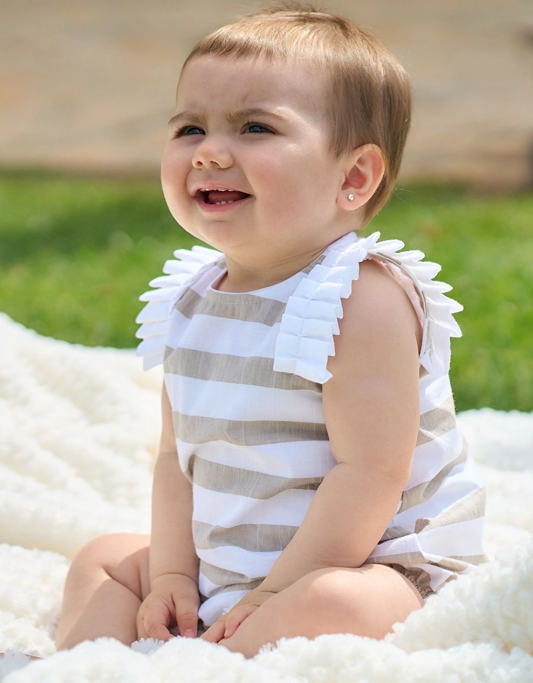 Girls Beige Stripe Romper