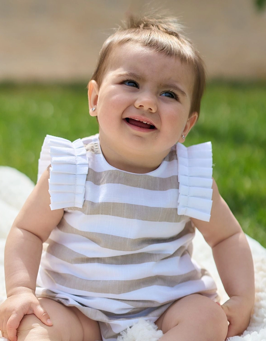 Girls Beige Stripe Romper