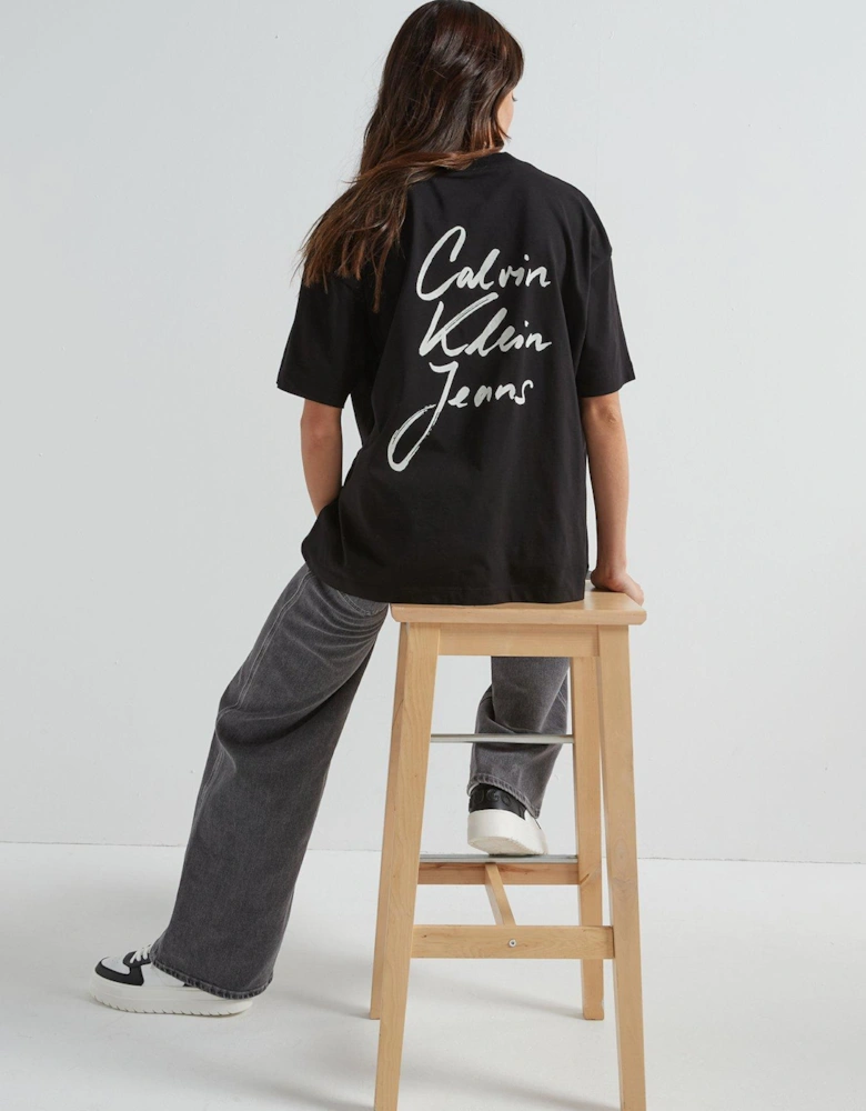 Script Logo Back Oversized T-Shirt - Black