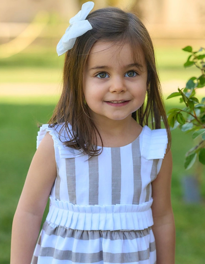 Girls Beige Stripe Dress.