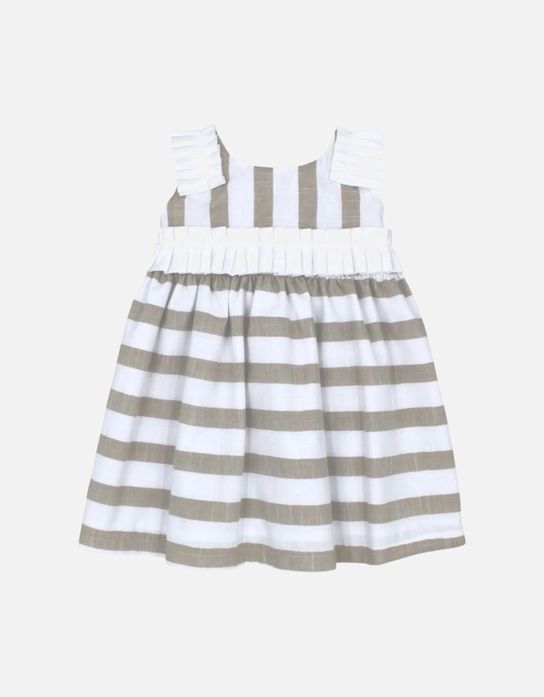 Girls Beige Stripe Dress.