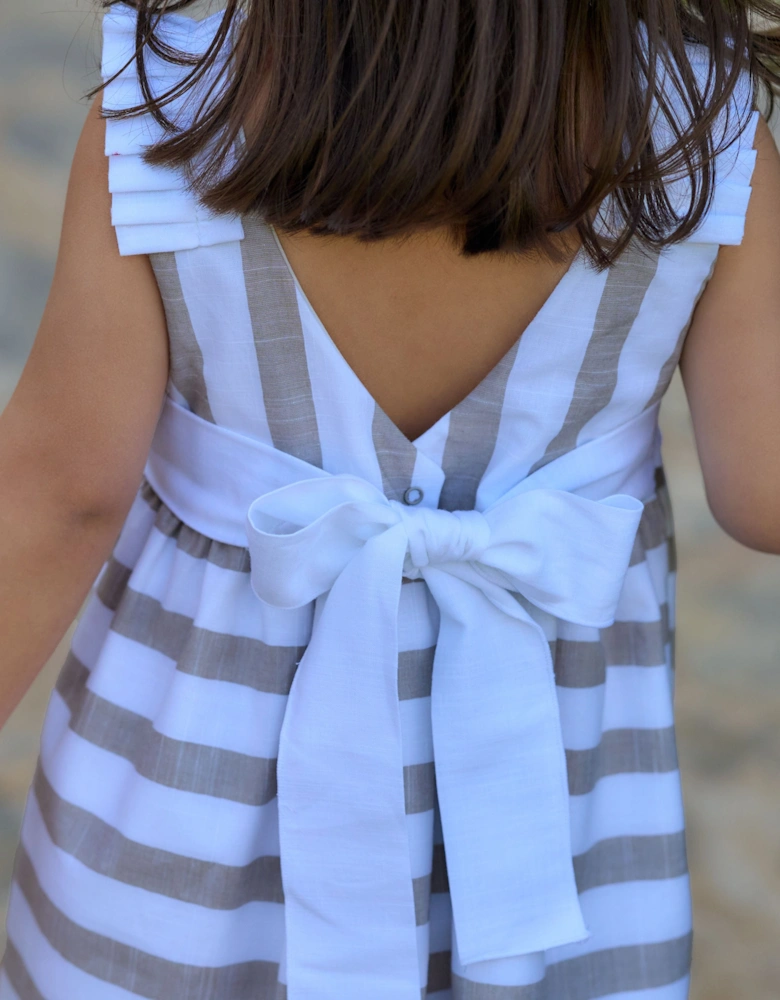 Girls Beige Stripe Dress.