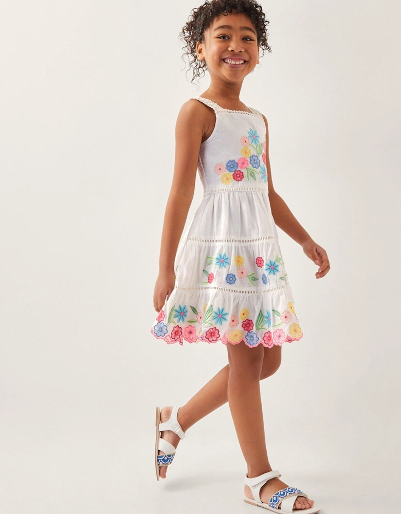 Girls Embroidered Dress - Light Cream