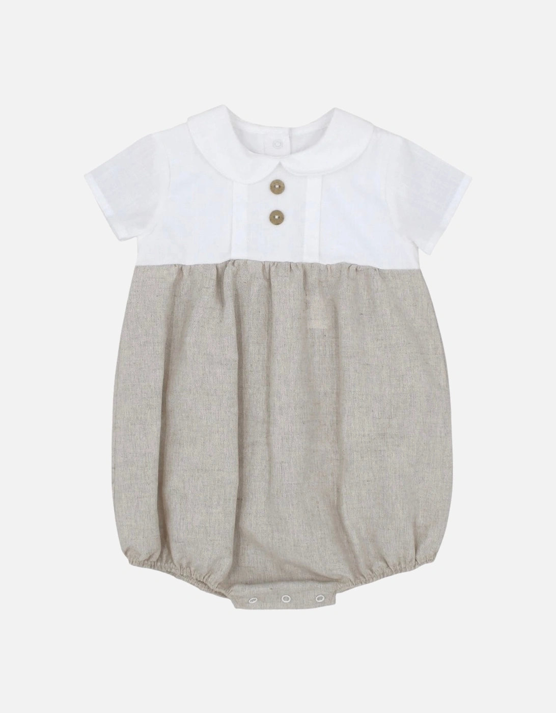 Boys Beige Linen Romper, 5 of 4