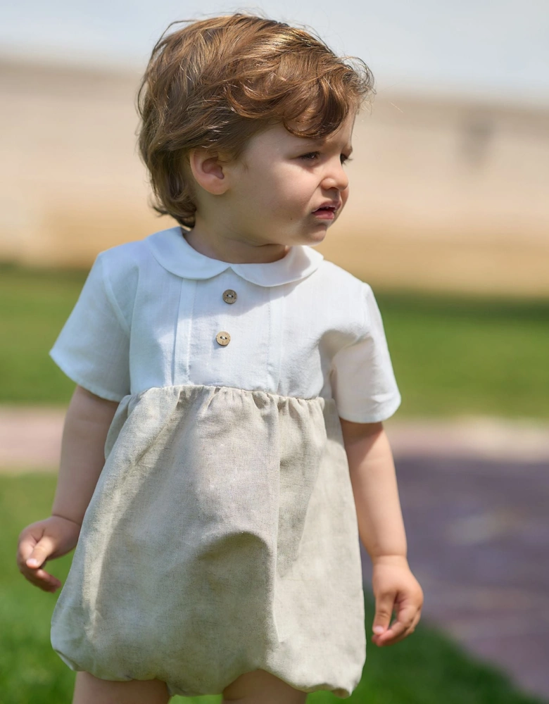 Boys Beige Linen Romper