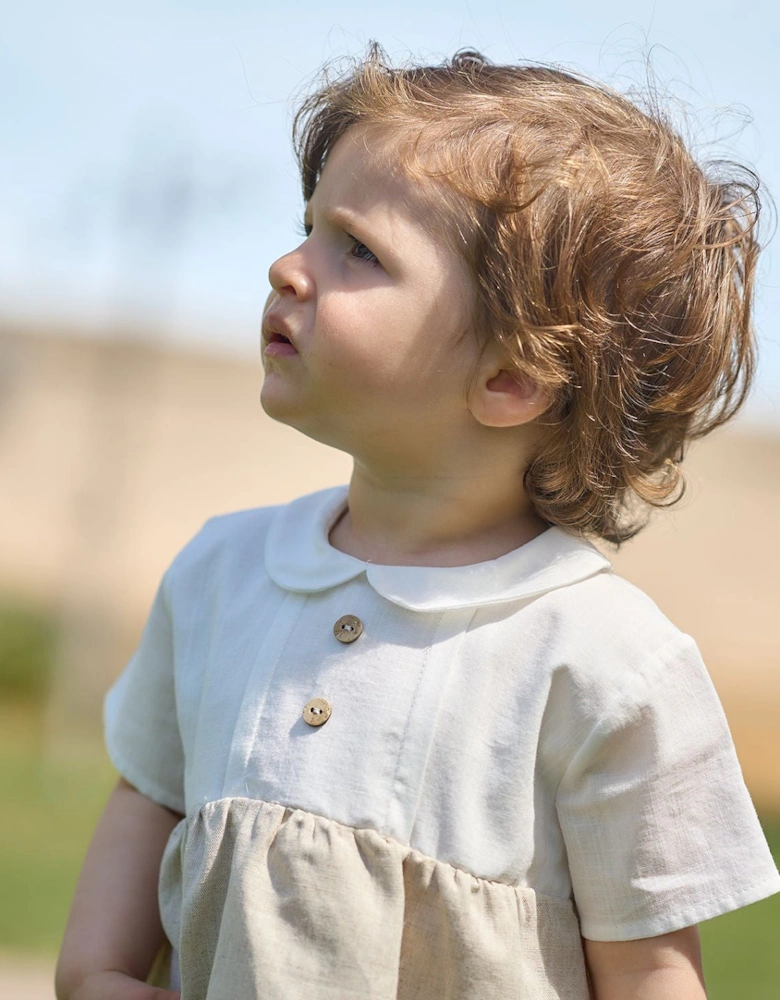 Boys Beige Linen Romper