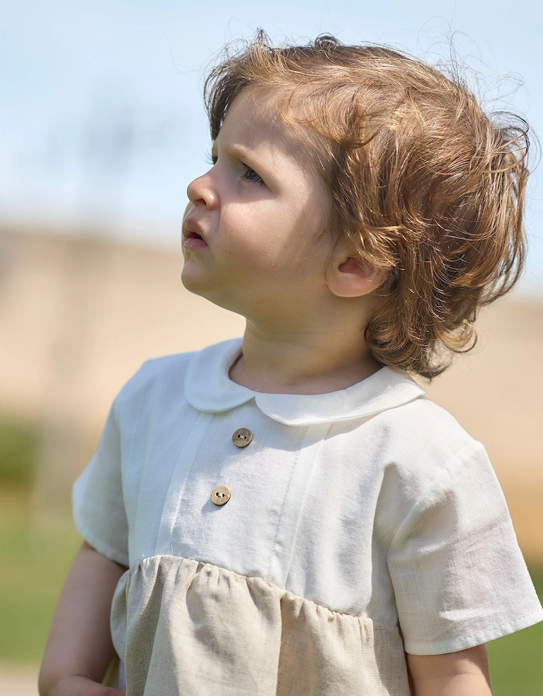 Boys Beige Linen Romper