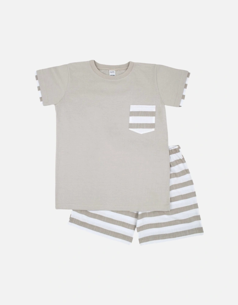 Boys Beige Stripe Short Set.